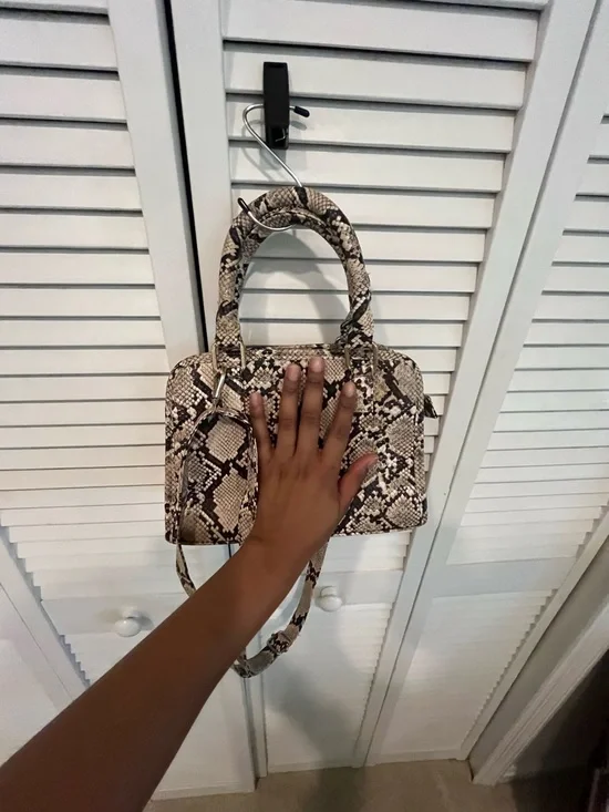 Python-Print Top-Handle Crossbody Bag in Beige and Brown - Picture 4 of 4